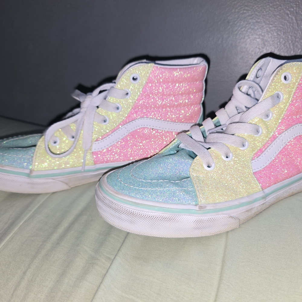 Vans Glittery Pink, Yellow, and Blue Kids High-Tops